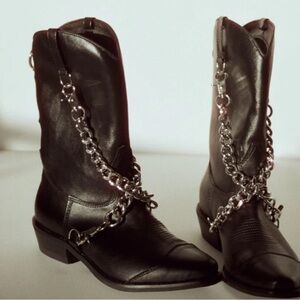 NWT TUK Black Chain Western Boot Vegan Edgy